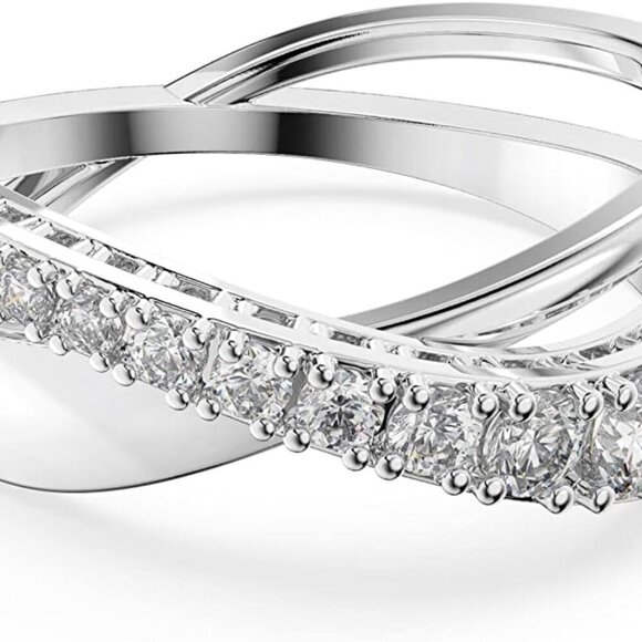 Women's Cubic Zirconia Ring Rhodium Finish Spiral Band Elegant Jewelry